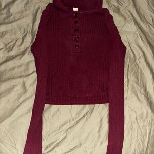 Burgundy Long Sleeve Ribbed Top